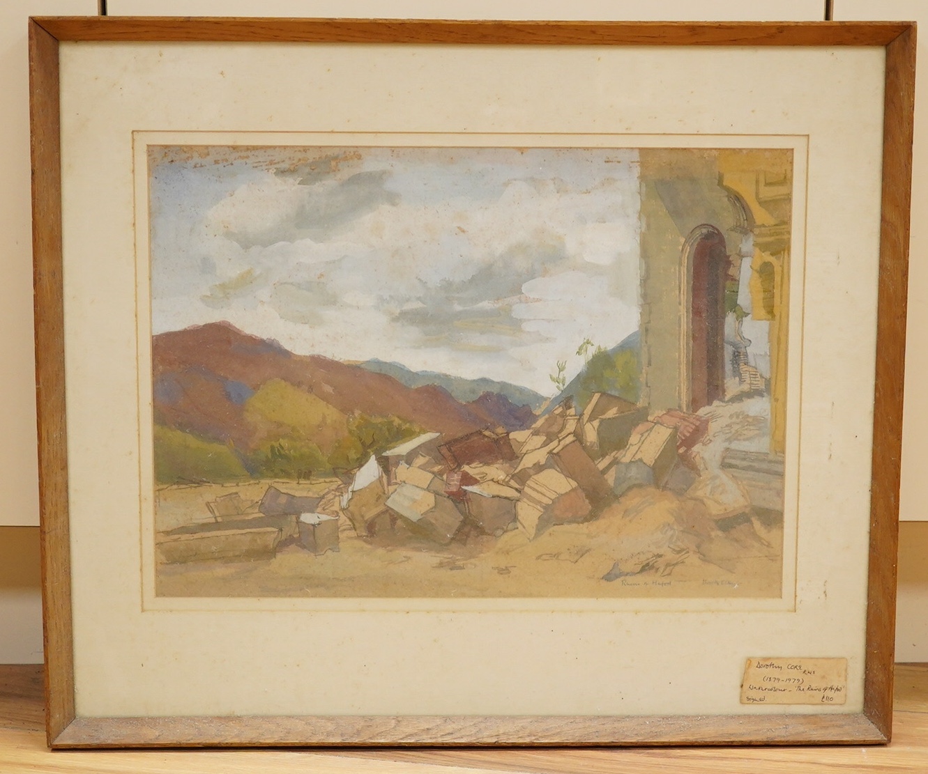 Dorothy Coke (1897-1979), watercolour, ‘Ruins of Hafod’ signed and inscribed, various labels and inscriptions verso, 31 x 44cm. Condition - fair